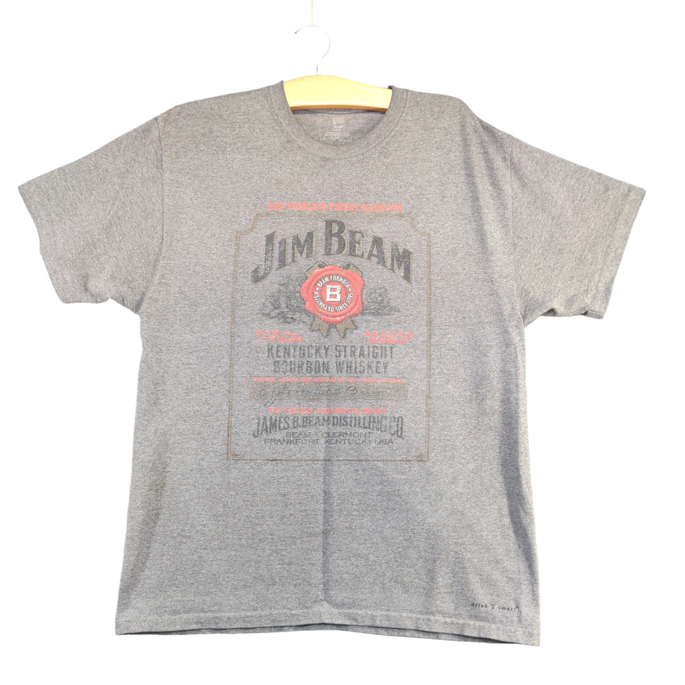 Hanes Tagless Women's Jim Beam T-Shirt Gray Large Short Sleeve Crew Neck